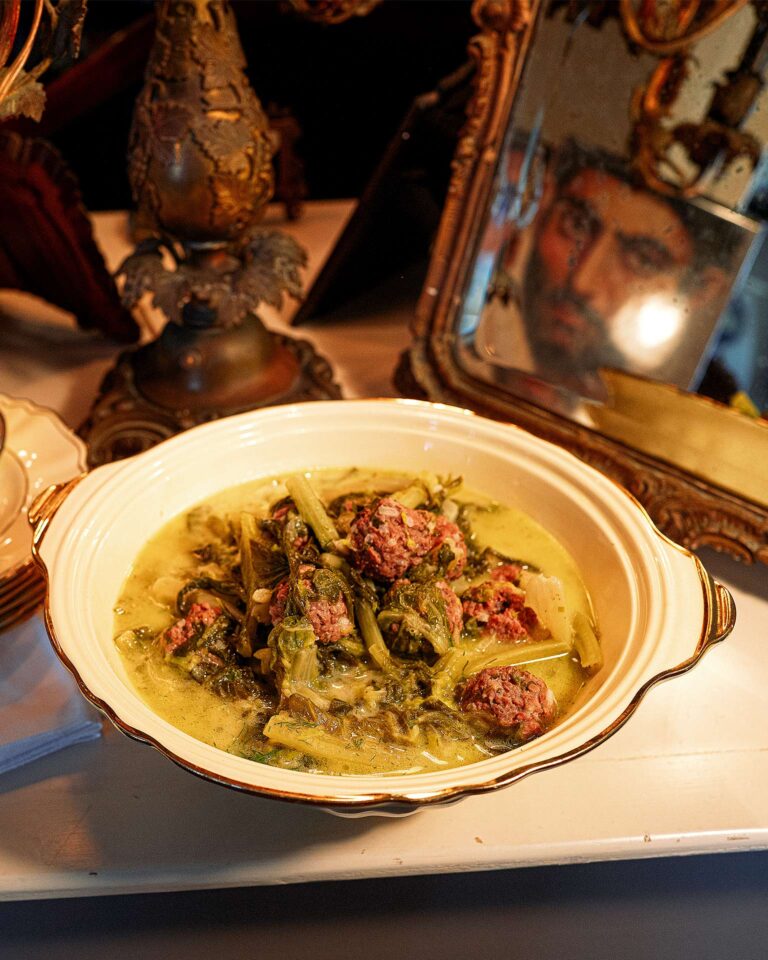 Giouvarlakia with Lettuce Fricassee